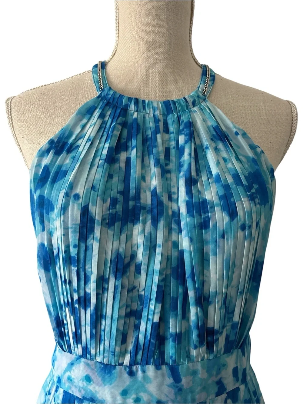 Calvin Klein Sky Blue Halter Maxi Dress - Elegant Floral Print Sz/ S-P - Picture 5 of 14